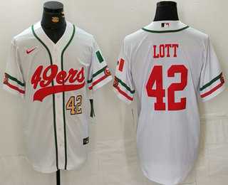 Mens San Francisco 49ers #42 Ronnie Lott Number White Mexico Cool Base Stitched Baseball Jersey